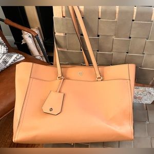 Tory Burch Brown Robinson Leather Laptop Tote Bag